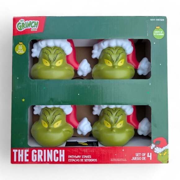 The Grinch Light Up Pathway Stakes (4 Count) With Santa Hat LED Christmas Decor - Picture 1 of 8